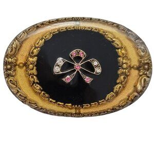 Catherine Popesko Black Enamel Clear Rhinestone Brooch